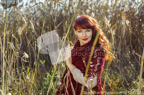 Image of Beautiful girl outdoors in countryside