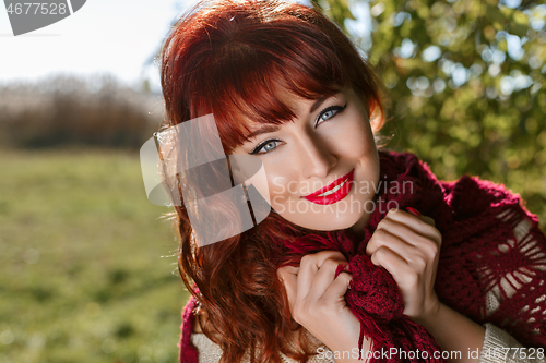 Image of Beautiful girl outdoors in countryside