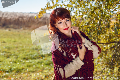 Image of Beautiful girl outdoors in countryside