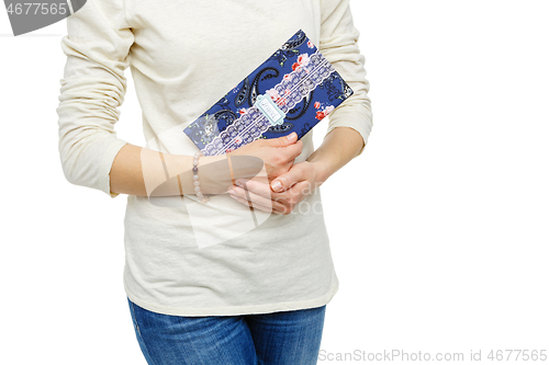 Image of beautiful scrapbooking folder in woman hand