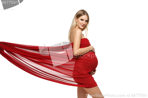 Image of Pregnant girl in red dress