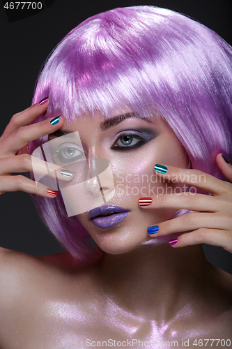 Image of Beautiful girl in purple wig