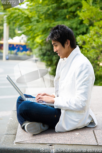 Image of Asian college student and laptop