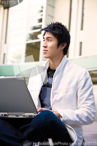 Image of Asian college student and laptop