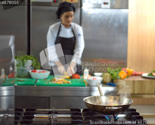 Image of Chef cutting fresh and delicious vegetables