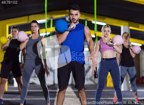 Image of athletes doing exercises with kettlebells