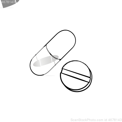 Image of Pills hand drawn outline doodle icon.