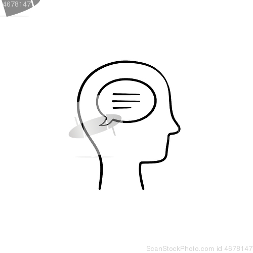Image of Think bubble in humans head hand drawn outline doodle icon.