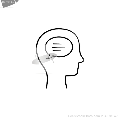 Image of Think bubble in humans head hand drawn outline doodle icon.