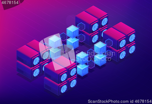 Image of Isometric cloud mining landing page concept.