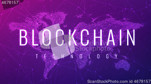 Image of Blockchain technology futuristic ultraviolet hud banner.