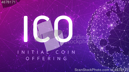 Image of ICO initial coin offering ultraviolet banner.