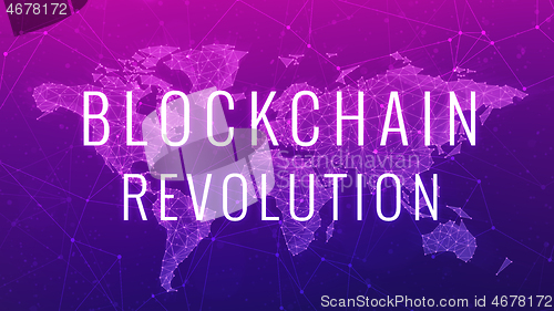 Image of Blockchain revolution futuristic ultraviolet hud banner.