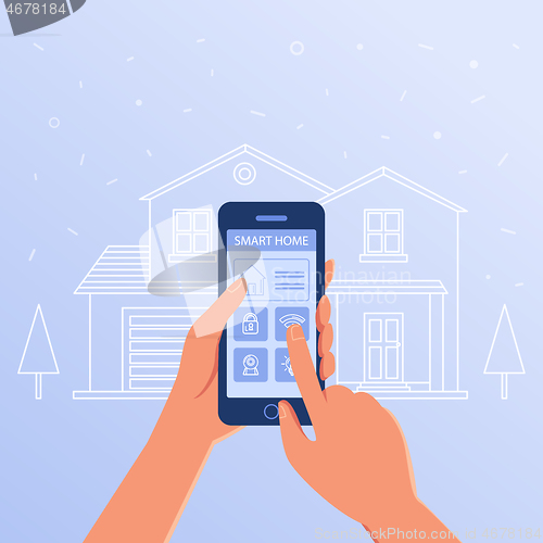 Image of A smartphone with smart home settings and controllers system.