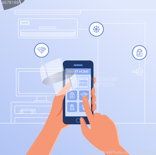 Image of A smartphone with smart home settings and controllers system.