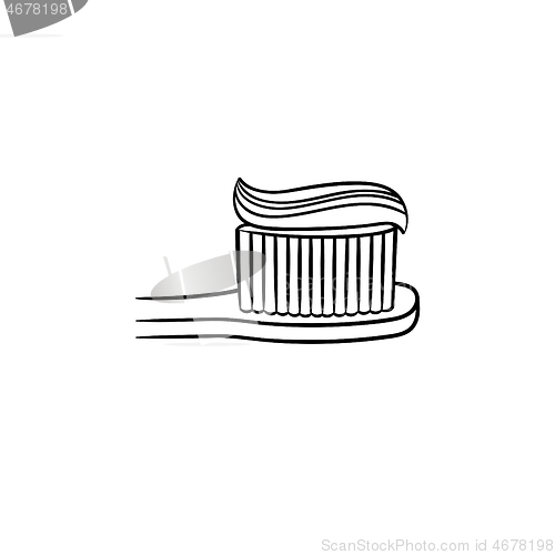 Image of Toothpaste on a toothbrush hand drawn outline doodle icon.
