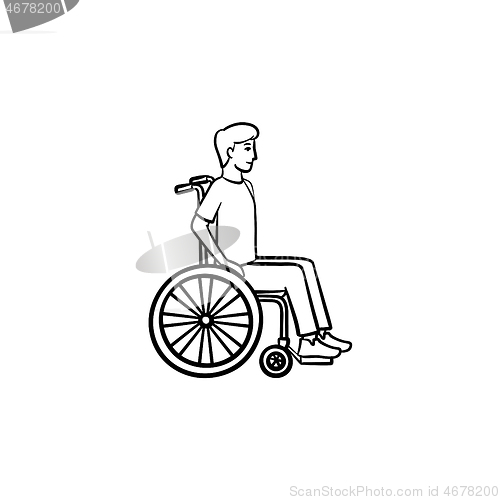 Image of Disable person in wheelchair hand drawn outline doodle icon.