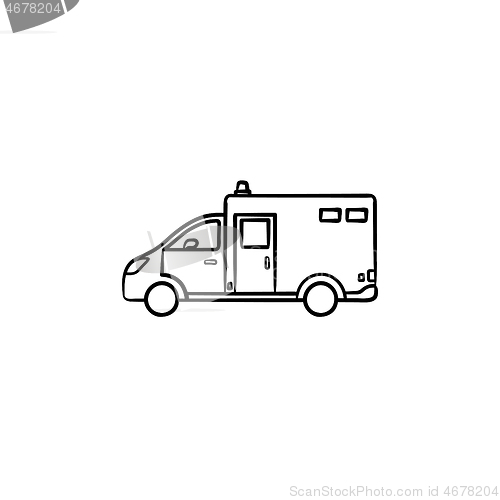 Image of Ambulance car hand drawn outline doodle icon.