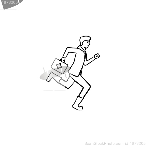 Image of Paramedic running with first aid kit hand drawn outline doodle i