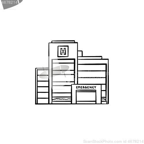 Image of Hospital building hand drawn outline doodle icon.