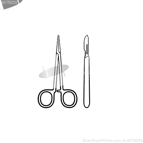 Image of Surgery tools hand drawn outline doodle icon.