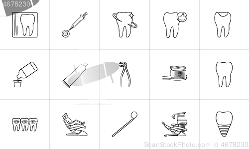 Image of Dentistry hand drawn outline doodle icon set.