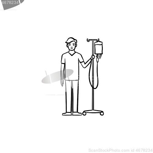Image of Patient with drop counter hand drawn outline doodle icon.