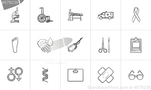 Image of Medicine hand drawn outline doodle icon set.