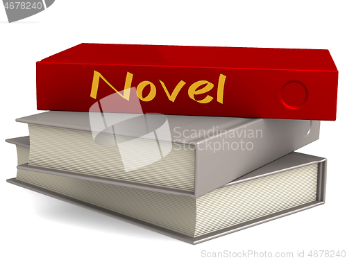 Image of Hard cover red books with novel word