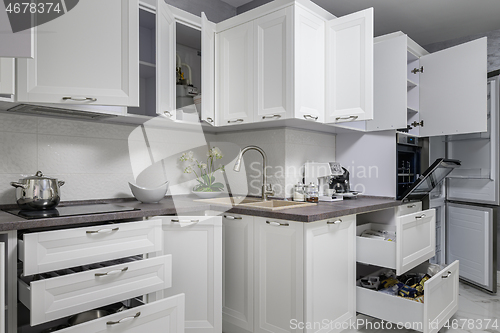 Image of Simple and luxury modern white kitchen interior