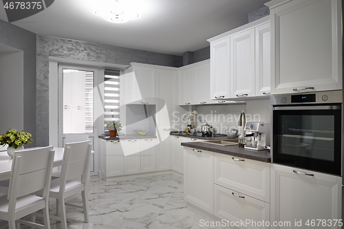 Image of Simple and luxury modern white kitchen interior