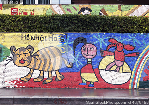 Image of Hanoi, VIETNAM - JANUARY 12, 2015 - Ceramic mosaic mural in Hanoi