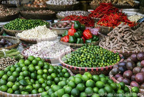 Image of Fruits and spices at a market in Vietnam