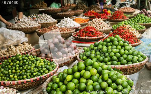 Image of Fruits and spices at a market in Vietnam