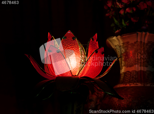 Image of Lotus lamp in a buddhist Temple, Vietnam