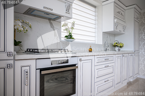 Image of Luxury modern classic white kitchen interior