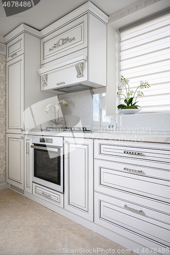 Image of Luxury modern classic white kitchen interior