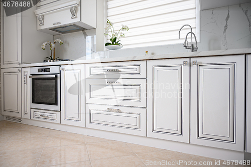 Image of Luxury modern classic white kitchen interior