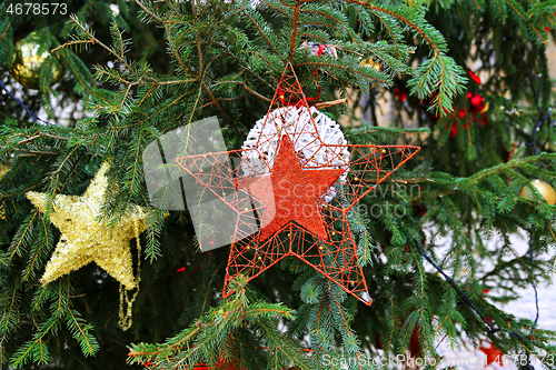 Image of Beautiful decorations on the branches of the Christmas tree