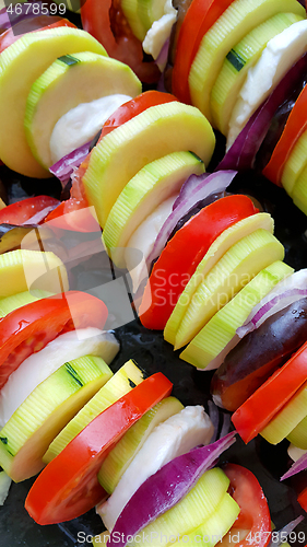 Image of Cut vegetables cooked for baking, food background