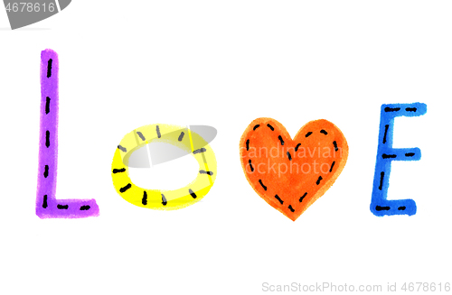 Image of Word LOVE from colorful letters and heart symbol