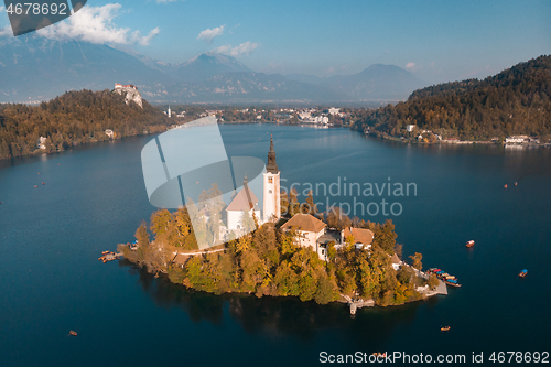 Image of Island on Lake Bled in Slovenia, with the Church of the Assumption