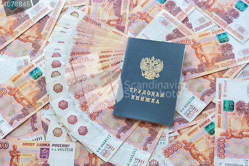 Image of The work book is on the five thousandth Russian rubles