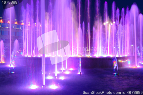 Image of Close-up of the vertically gushing jets of the fountain, the fountain is installed on the Soviet Square near the administration building in Anapa