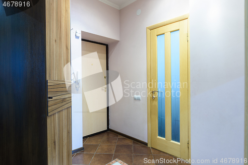 Image of Entrance door to an apartment in a multi-storey building, view from the apartment