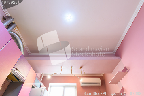 Image of Multi-level plasterboard ceiling in the interior of the kitchen