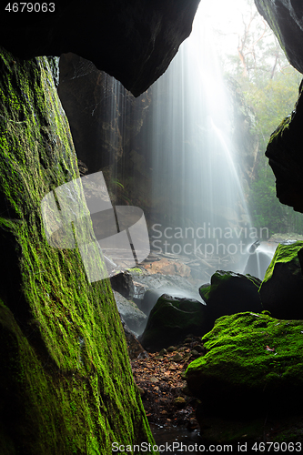 Image of Forty foot falls seen through the narrow cave