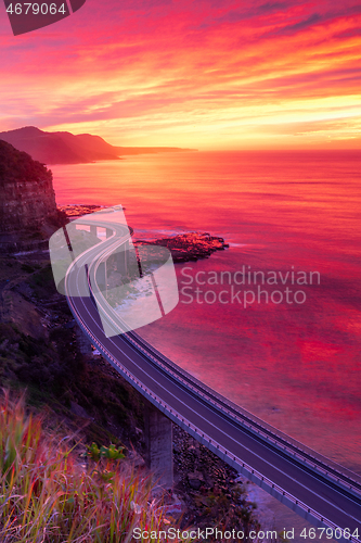 Image of Beautiful sunrise over Illawrra coast with Sea Cliff Bridge