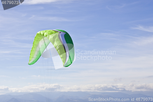 Image of Monte San Vicino, Italy - November 1, 2020: Paragliding in the m