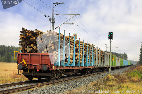 Image of Freight Train Carrying Logs 